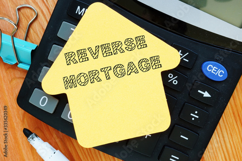 Conceptual photo showing printed text reverse mortgage photo