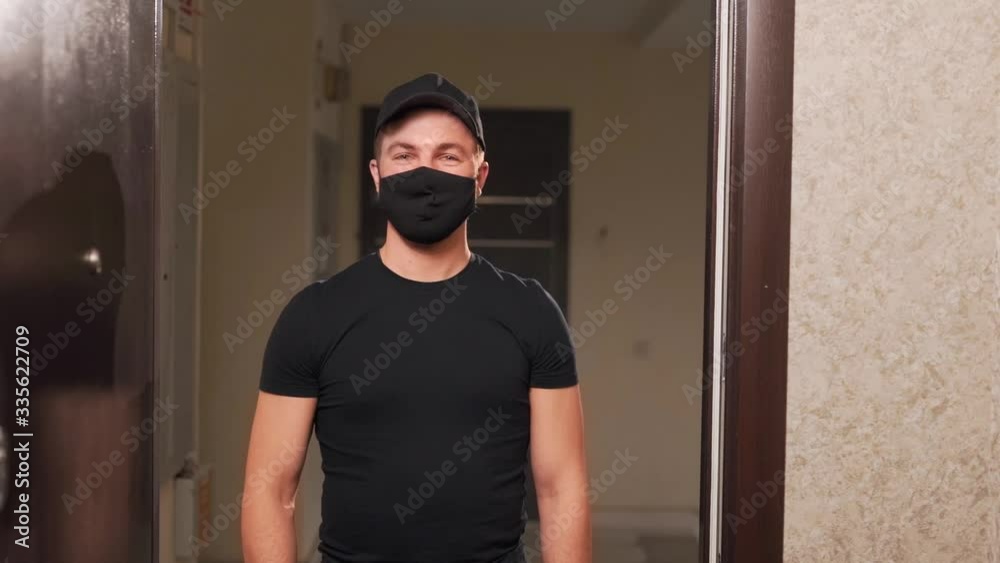 safe pizza delivery in a mask and gloves safe pizza delivery in a mask and gloves