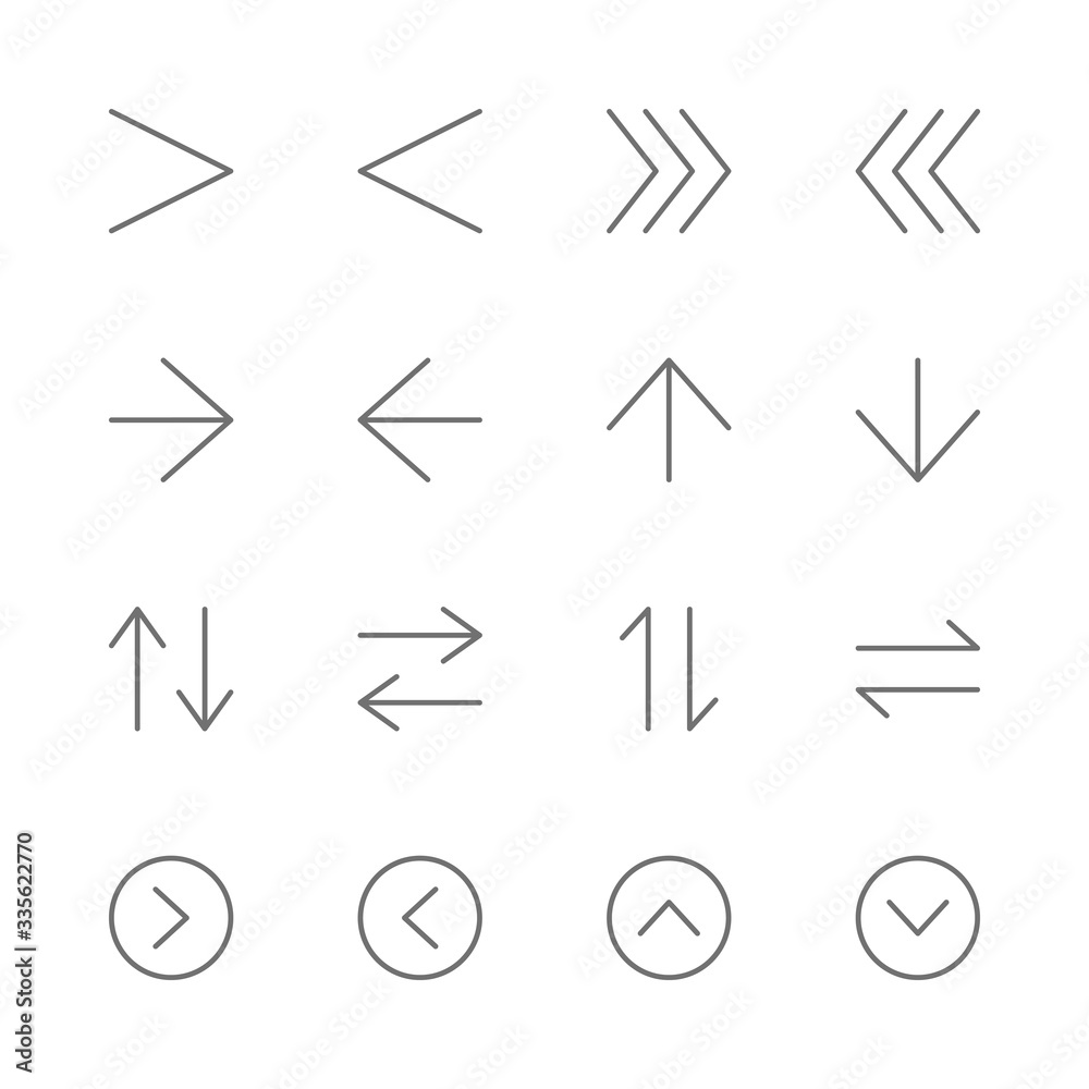 Simple Set of arrows interface Related Vector thin Line Icons. Contains such as direction, nevigation, button, next, skip, up, down, left, right, pointer, exchange and more. illustration Simple Set of arrows interface Related Vector thin Line Icons. Contains such as direction, nevigation, button, next, skip, up, down, left, right, pointer, exchange and more. illustration