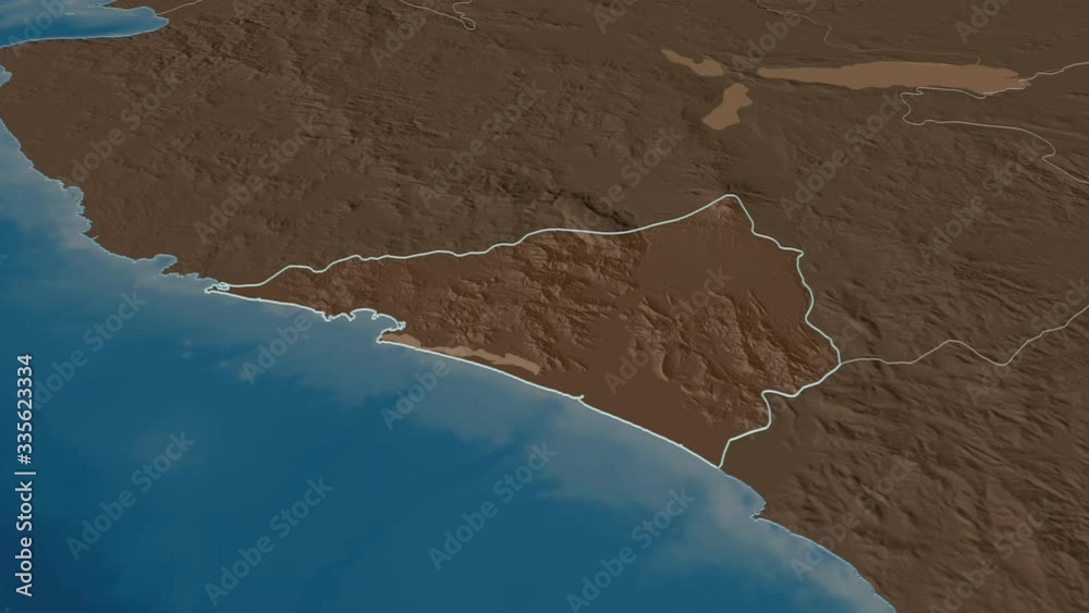Colima Pyramids Map Colima, state with its capital, zoomed and extruded on the ...