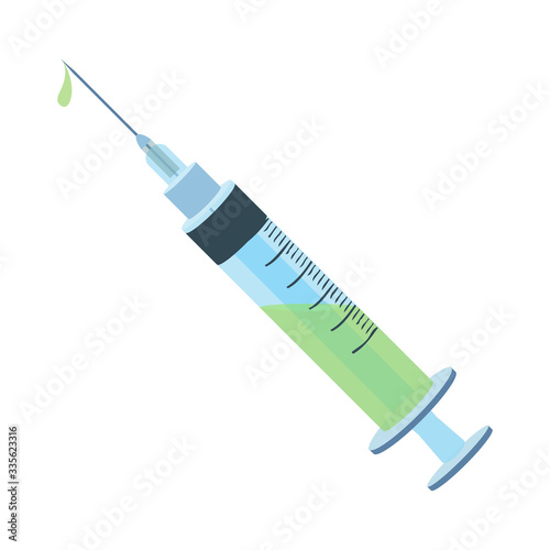 syringe for injection. syringe with therapeutic vaccine, bottle of medicines. Vector illustration isolated.