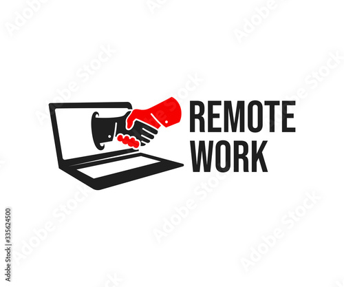 Remote work, video chat and online conference, logo design. Innovation technology, online business and computer technology, vector design and illustration