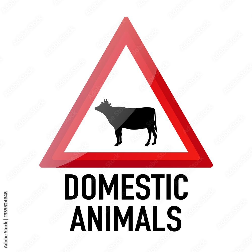 Domestic animals Information and Warning Road traffic street sign, vector illustration isolated on white background for learning, education, driving courses, sticker. From collection Domestic animals Information and Warning Road traffic street sign, vector illustration isolated on white background for learning, education, driving courses, sticker. From collection