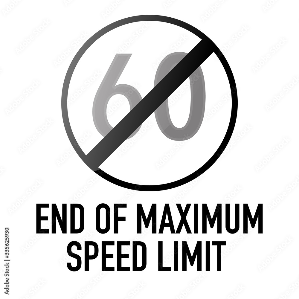 End of Maximum speed Information and Warning Road traffic street sign, vector illustration isolated on white background for learning, education, driving courses, sticker. From collection End of Maximum speed Information and Warning Road traffic street sign, vector illustration isolated on white background for learning, education, driving courses, sticker. From collection