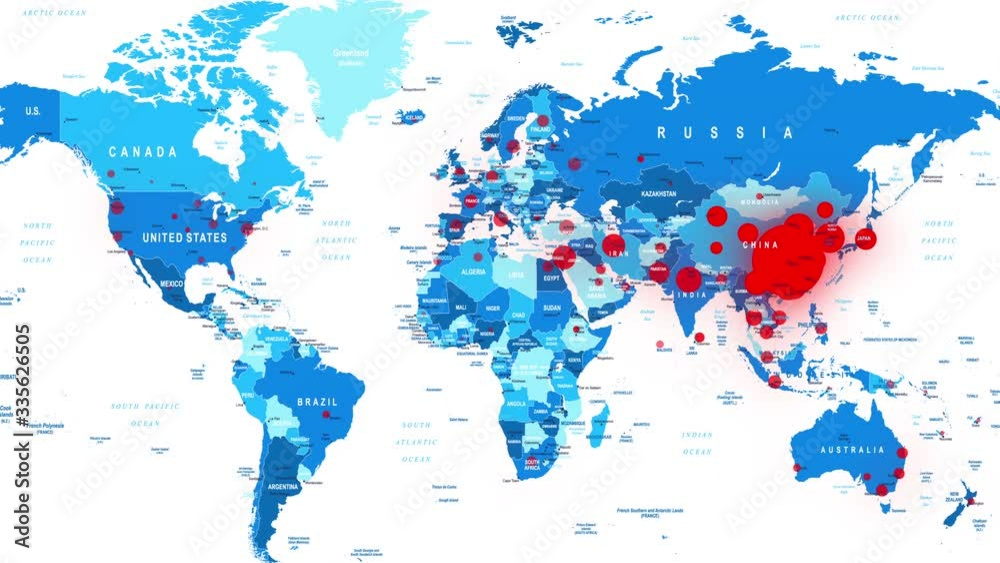 Coronavirus COVID-19 Map Spreading. Pandemic World Map. Virus Infection ...
