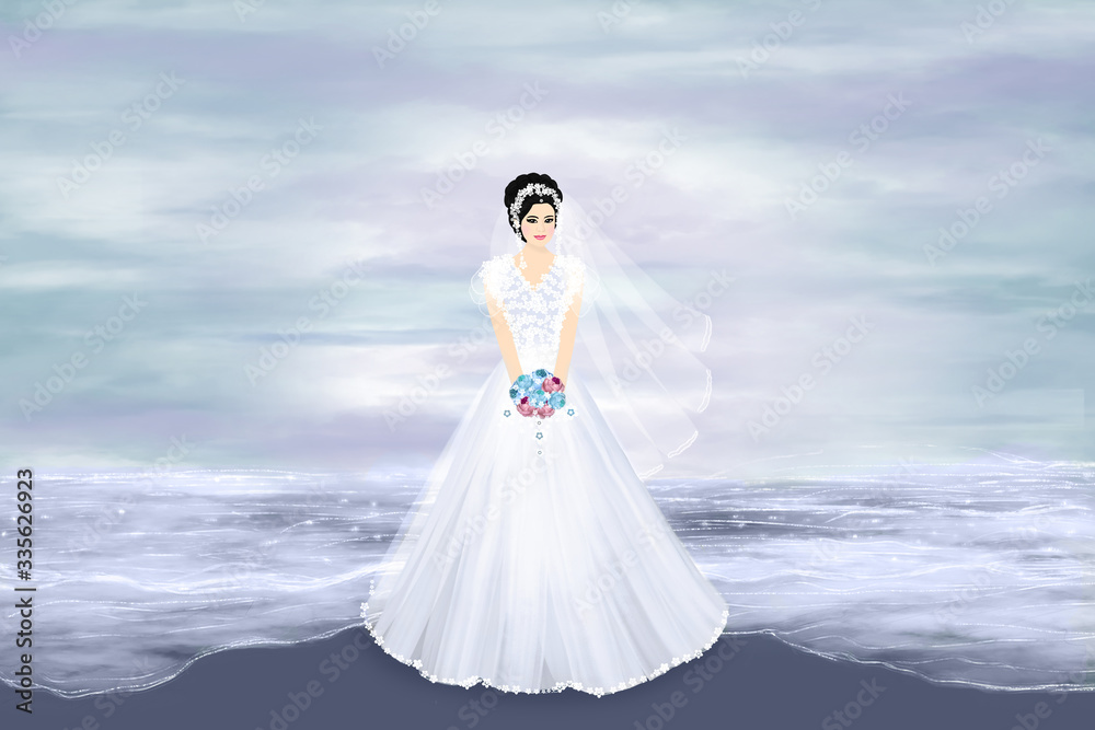 Beautiful bride in a white dress on a landscape background Beautiful bride in a white dress on a landscape background