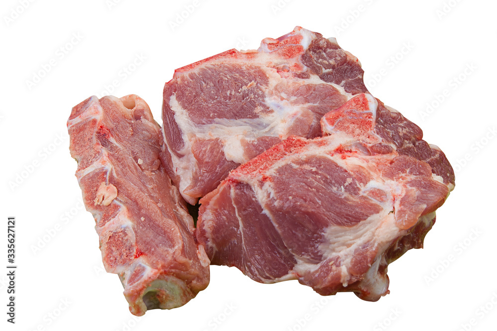 raw red pig meat on  white background