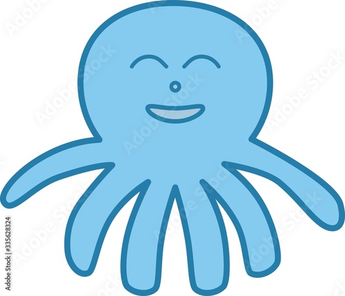 Funny cartoon character. Octopus sea blue in sketch style