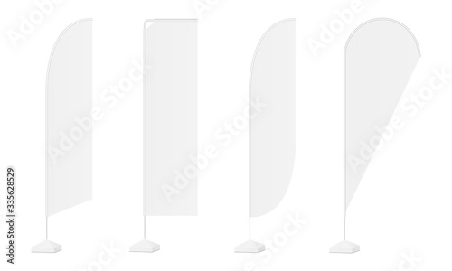 Set of advertising vertical flags mockups various shapes isolated on white background. Vector illustration