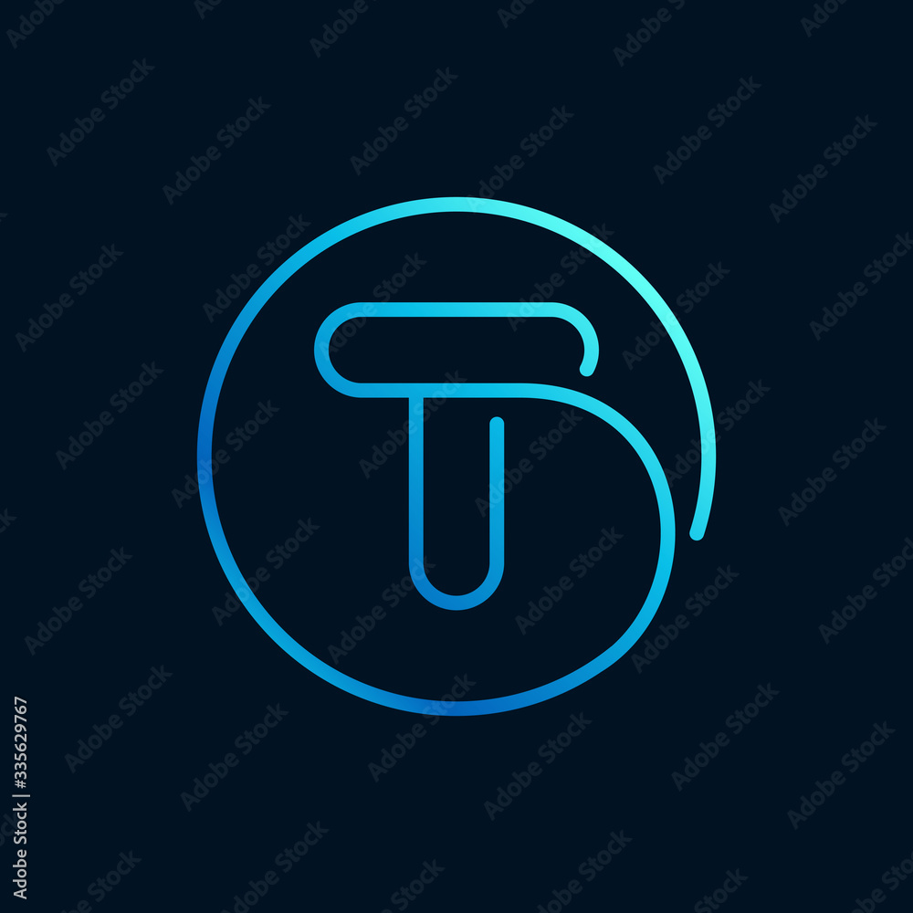 T letter logo in a circle. Impossible line style. - obrazy, fototapety, plakaty 