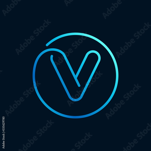 V letter logo in a circle. Impossible line style.