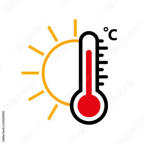 Temperature icon. Symbol sunny weather for weather forecast ,application or widget. Device for measuring temperature. High temperature warning sign .