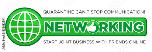 Networking. Stay home with your social media campaign and prevent coronavirus infection. Remote work from home online. Quarantine can not stop communication. Social advertising, poster, sticker, vecto