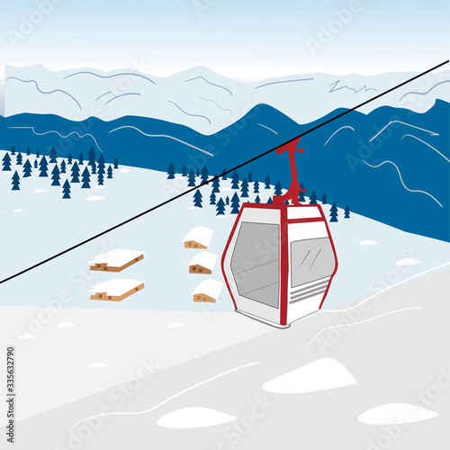 ski resort panoramic funicular in the snowy mountains