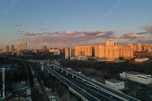 panoramic views from the drone on the architectural infrastructure of the big city