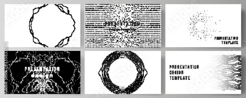 The minimalistic abstract vector illustration layout of the presentation slides design business templates. Trendy modern science or technology background with dynamic particles. Cyberspace grid.