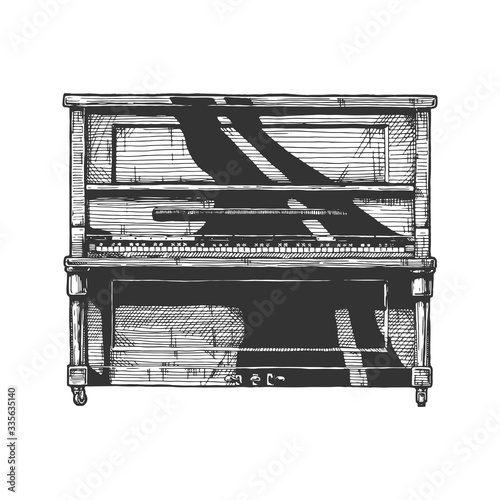 illustration of upright piano.