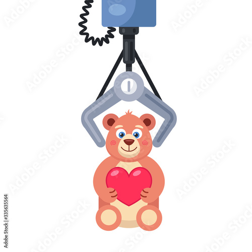 slot machine. hook hooked on a soft toy. flat vector illustration.