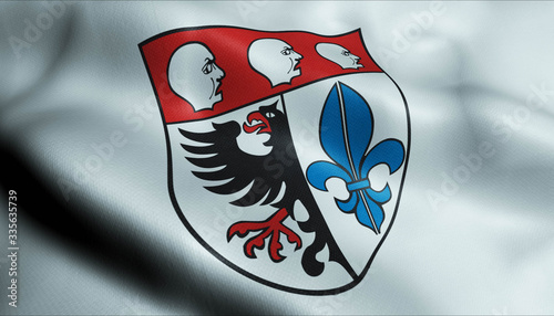 3D Waving Germany City Coat of Arms Flag of Wangen im Allgau Closeup View photo