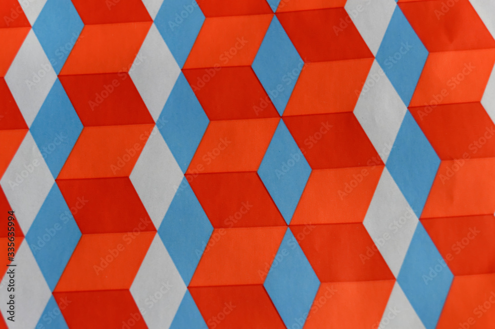 Geometric squares pattern red, blue, white for wall, background, wallpaper