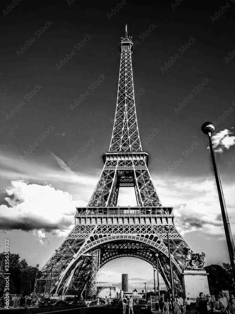 Black and white Eiffel tower in Paris