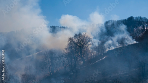 Fire in the mountains and field