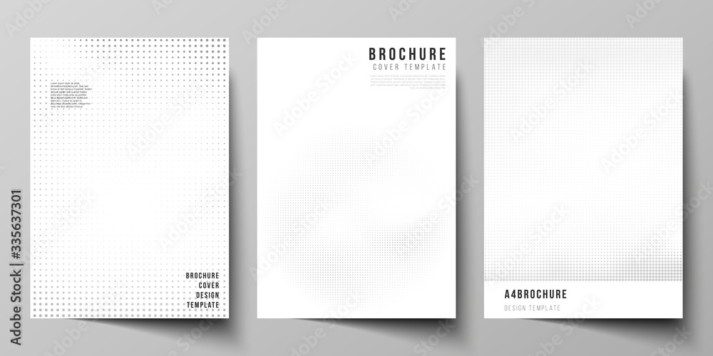 Vector layout of A4 cover mockups design templates for brochure, flyer layout, cover design, book design, brochure cover. Halftone effect decoration with dots. Dotted pattern for grunge decoration.