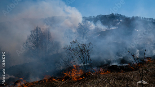 Fire in the mountains and field