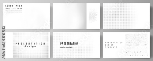 Vector layout of presentation slides design business templates, multipurpose template for presentation brochure, brochure cover. Halftone effect decoration with dots. Dotted pattern for grunge style.