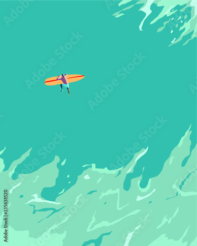 surfer in rough ocean aerial view vector illustration