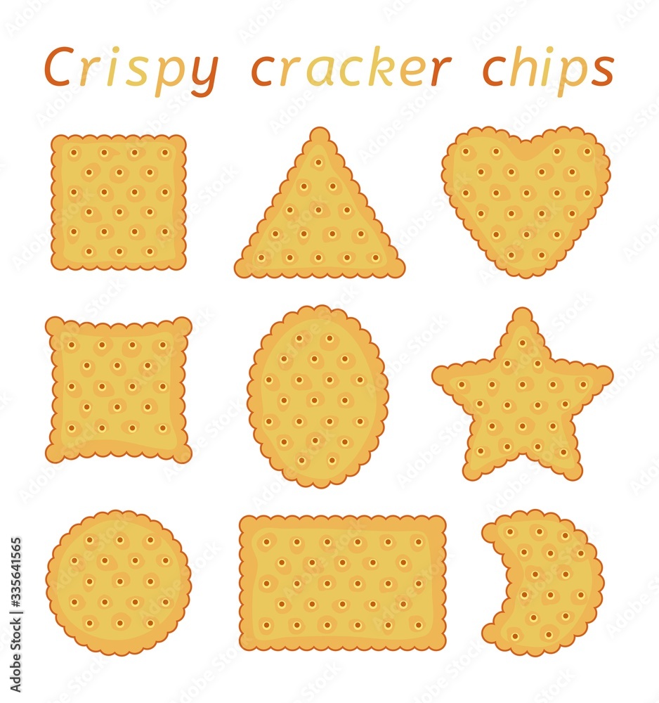 vector set of baked cracker chips of different shapes vector set of baked cracker chips of different shapes