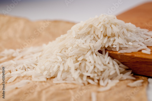 A bunch of basmati rice on canvas paper