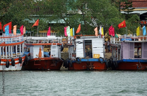 colorful lantern boats on thu bon river