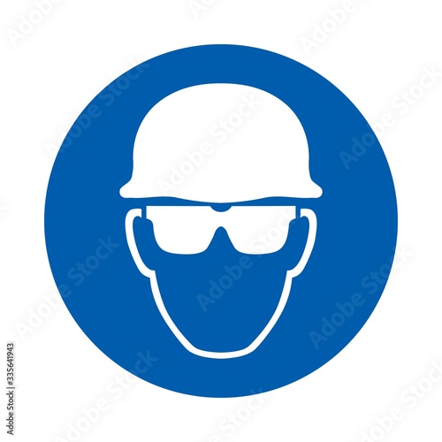 Safety helmet and glasses must be worn. Standard ISO 7010.