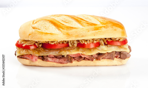 roast beef sandwich on white background photo