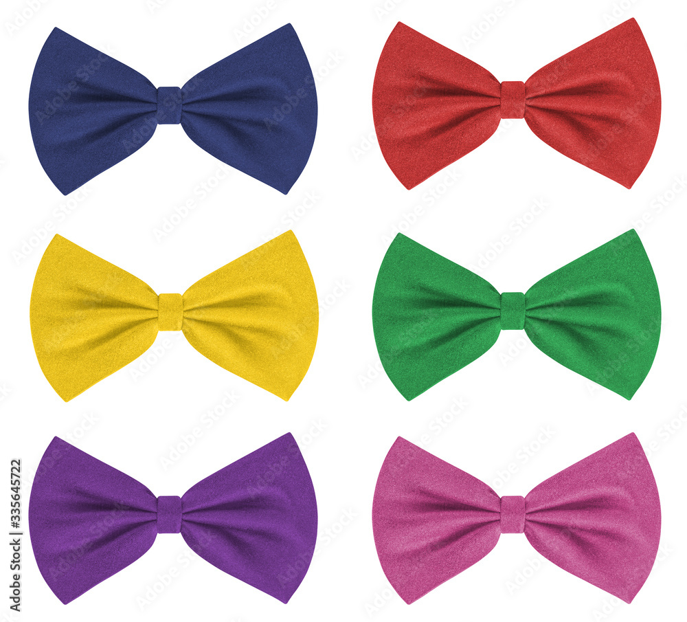 Set of colored bow-tie isolated on white background; close-up