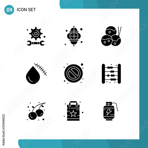 User Interface Pack of 9 Basic Solid Glyphs of forbidden, injury, festival, cut, bleeding photo