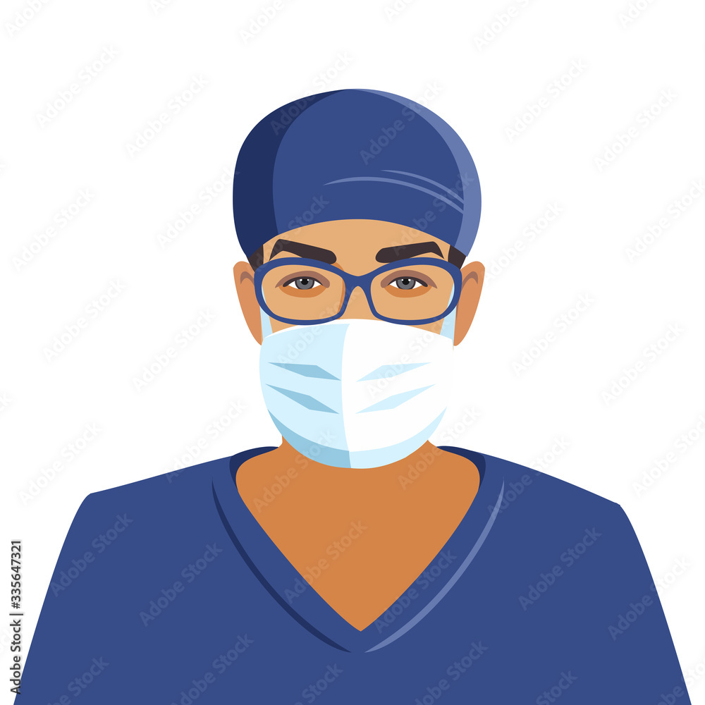 Doctor in a medical mask. Pandemic medical concept. Vector illustration