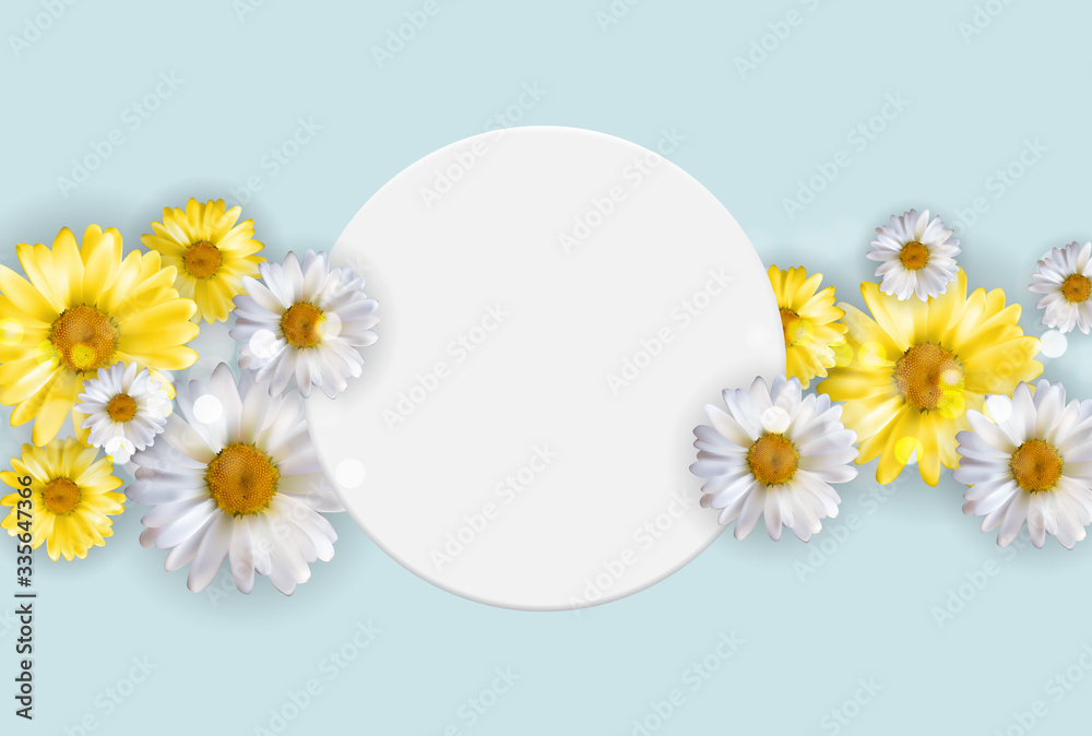 Obraz premium Cute Background with Frame and Flowers. Vector Illustration