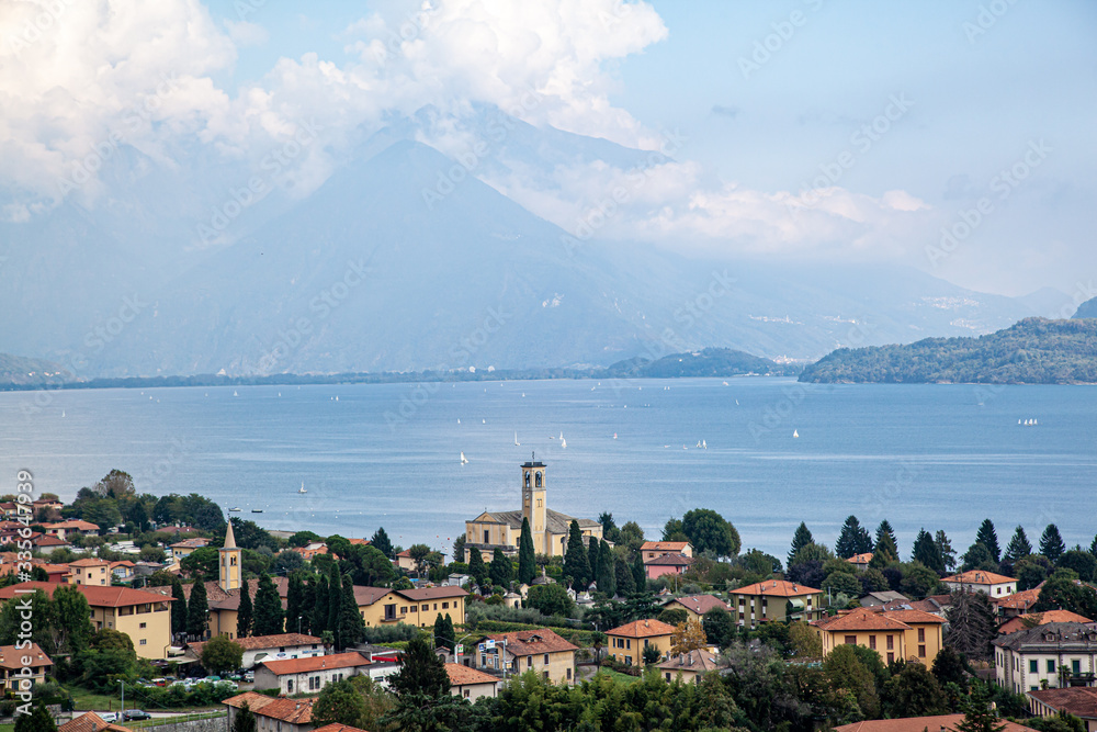 Gravedona, Italy, 10-02-2016 view over the City to the Lake Como