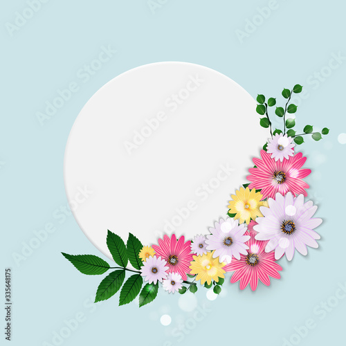 Cute Background with Frame and Flowers. Vector Illustration