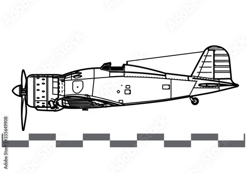 Fiat G.50 Freccia. World War 2 combat aircraft. Side view. Image for illustration and infographics.
