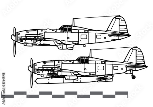 Fiat G.55 Centauro. World War 2 combat aircraft. Side view. Image for illustration and infographics. photo