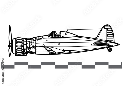 Macchi C.200 Saetta. World War 2 combat aircraft. Side view. Image for illustration and infographics.
