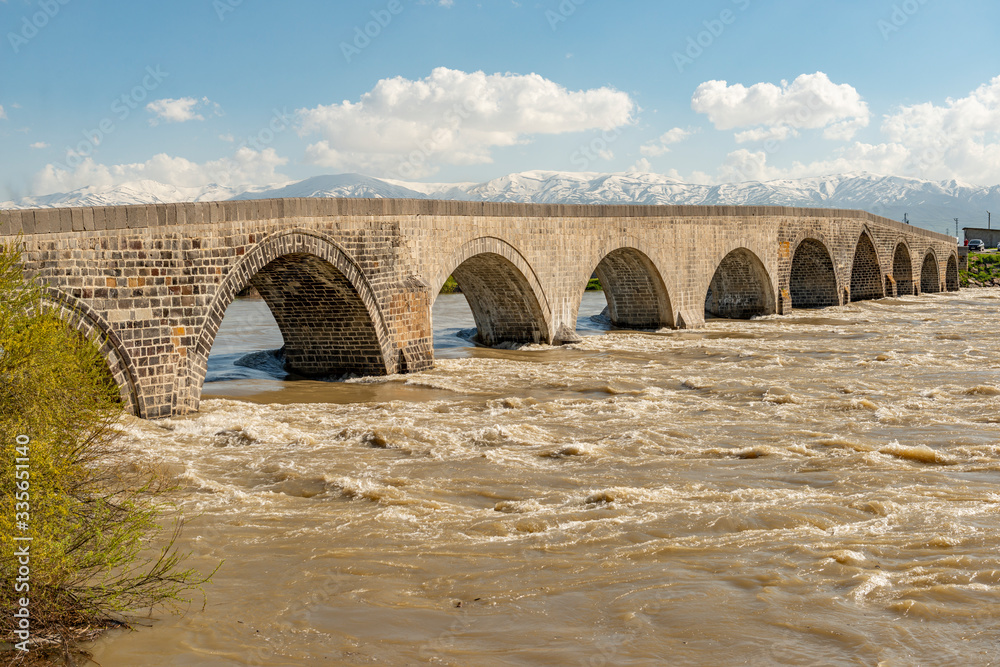 Mus  City / Turkey. Murat River and Ancient Bridge in Mus.
