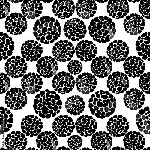 Creative seamless pattern with hand drawn circles with spots and triangles. G...