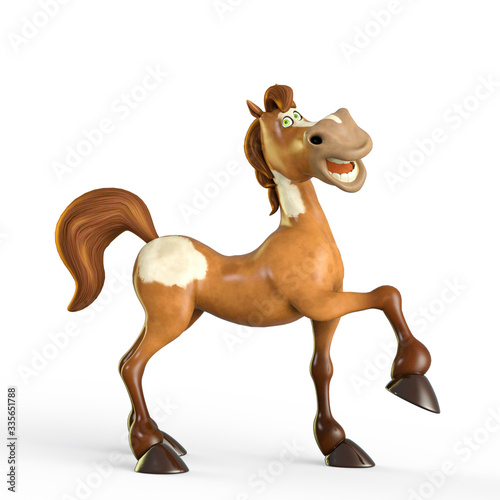 horse cartoon is walking on white background
