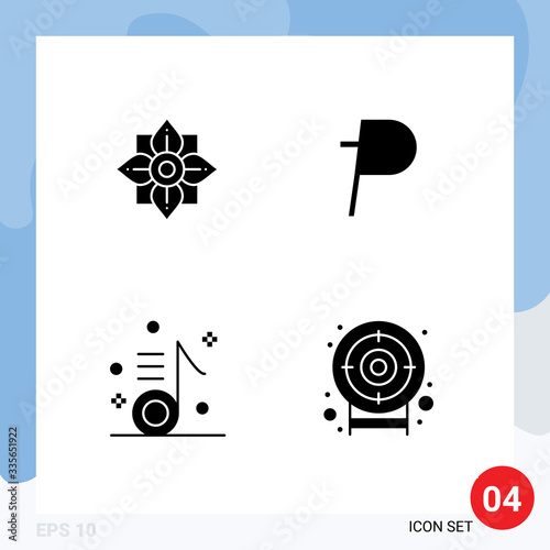 Stock Vector Icon Pack of 4 Line Signs and Symbols for flower, music, chinese, crypto, note photo