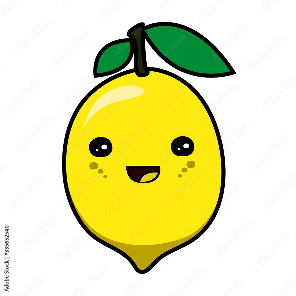 Cartoon smiling yellow lemon fruit. Kawaii illustration. Cartoon smiling yellow lemon fruit. Kawaii illustration.