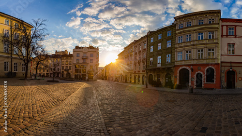 Empty Lviv streets during COVID-19 Quarantine. Market square in Lviv